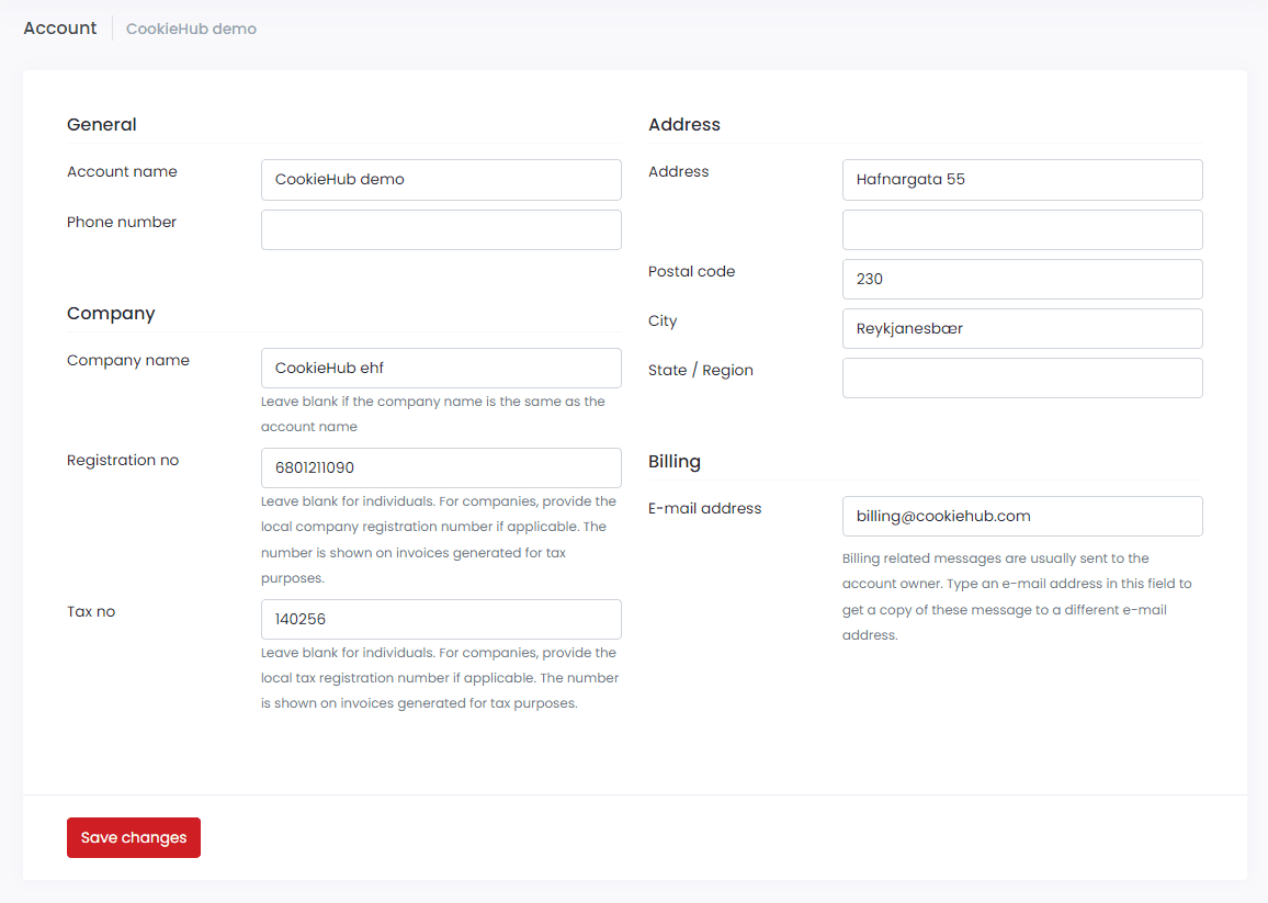 Account settings