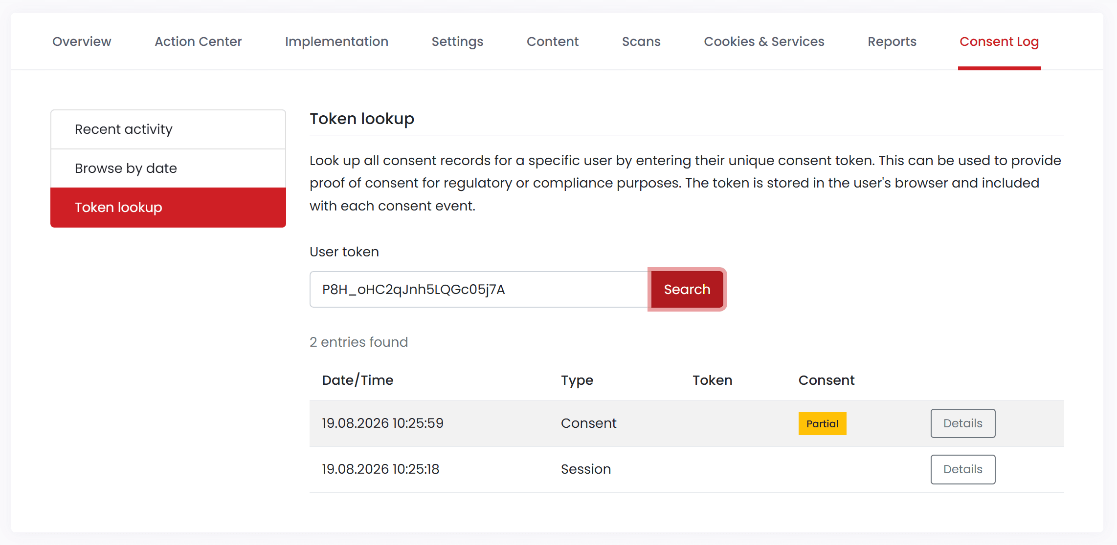 Token lookup