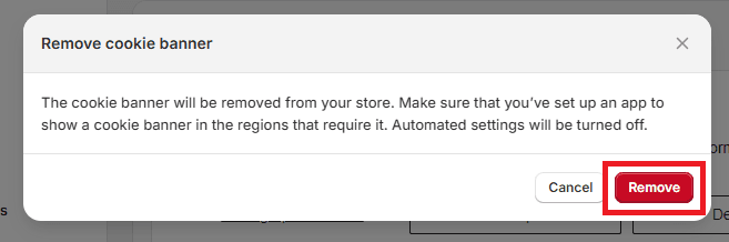 Shopify Disable cookie banner - confirmation