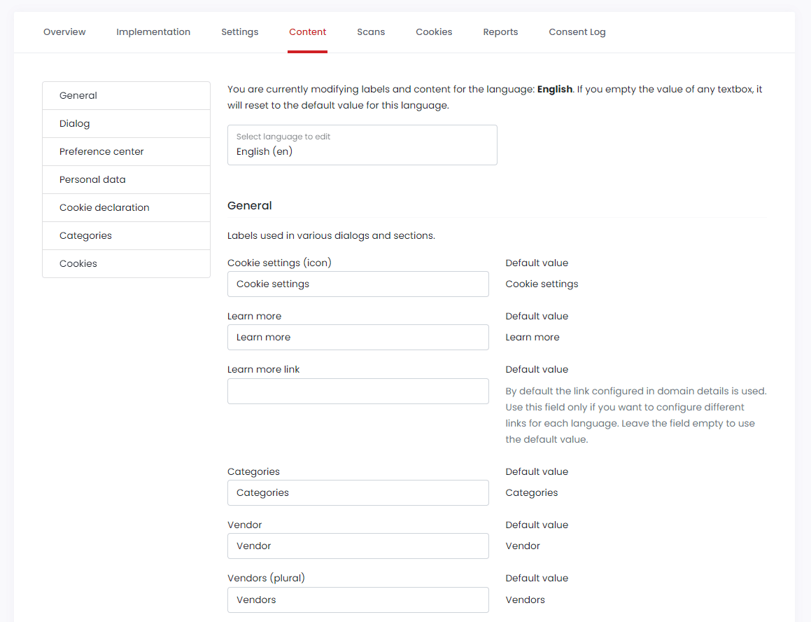 Domain settings - Languages