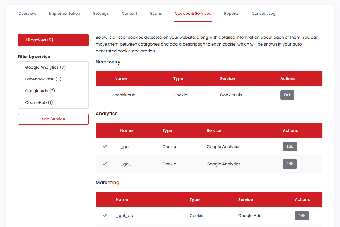 Domain settings - Cookies