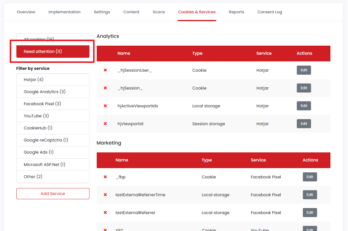 Domain settings - Cookies