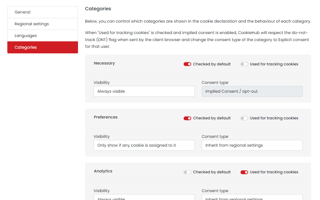 Domain settings - Categories