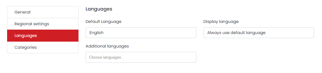 Domain settings - Languages
