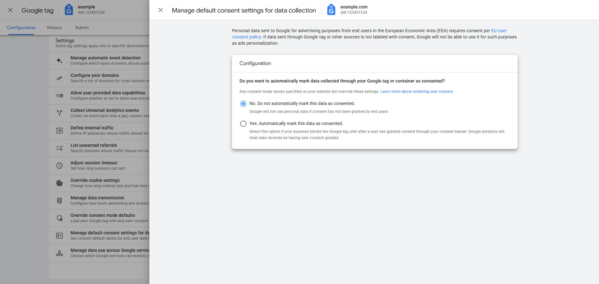 GAds - In Tag Settings