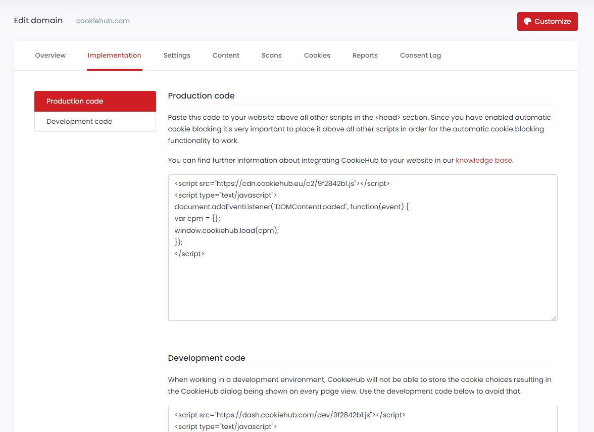 Implementation code