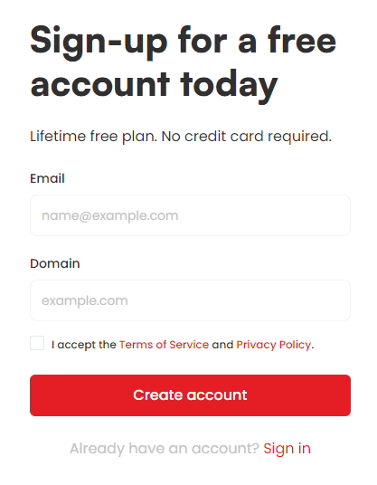 Sign-up for CookieHub account