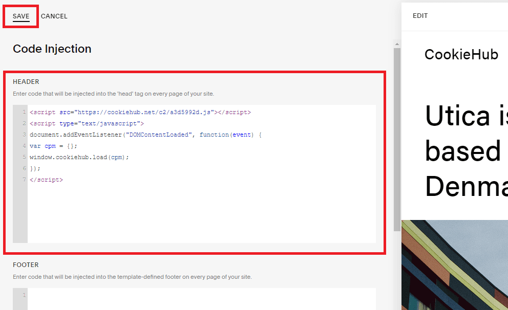 Add script to the head tag in Squarespace