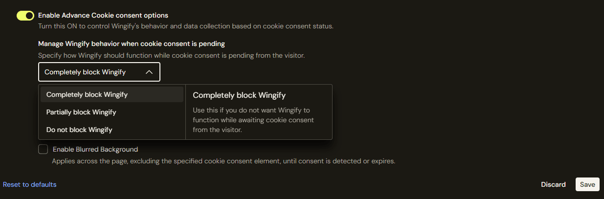 Wingify settings for behavior while consent is pending