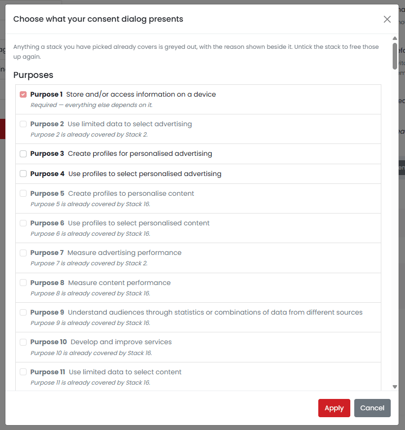 Domain settings - IAB TCF add or remove