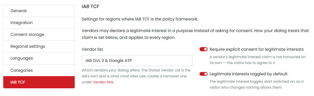 Domain settings - IAB TCF