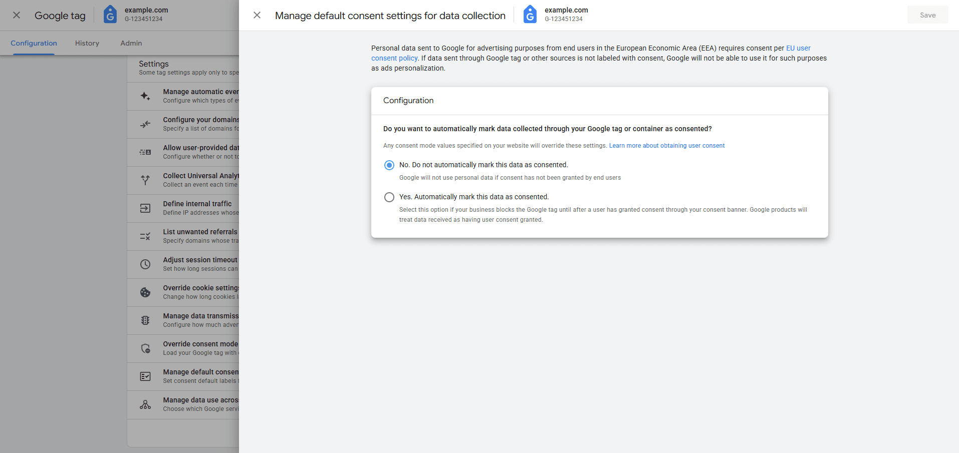GA4 - In Consent Settings