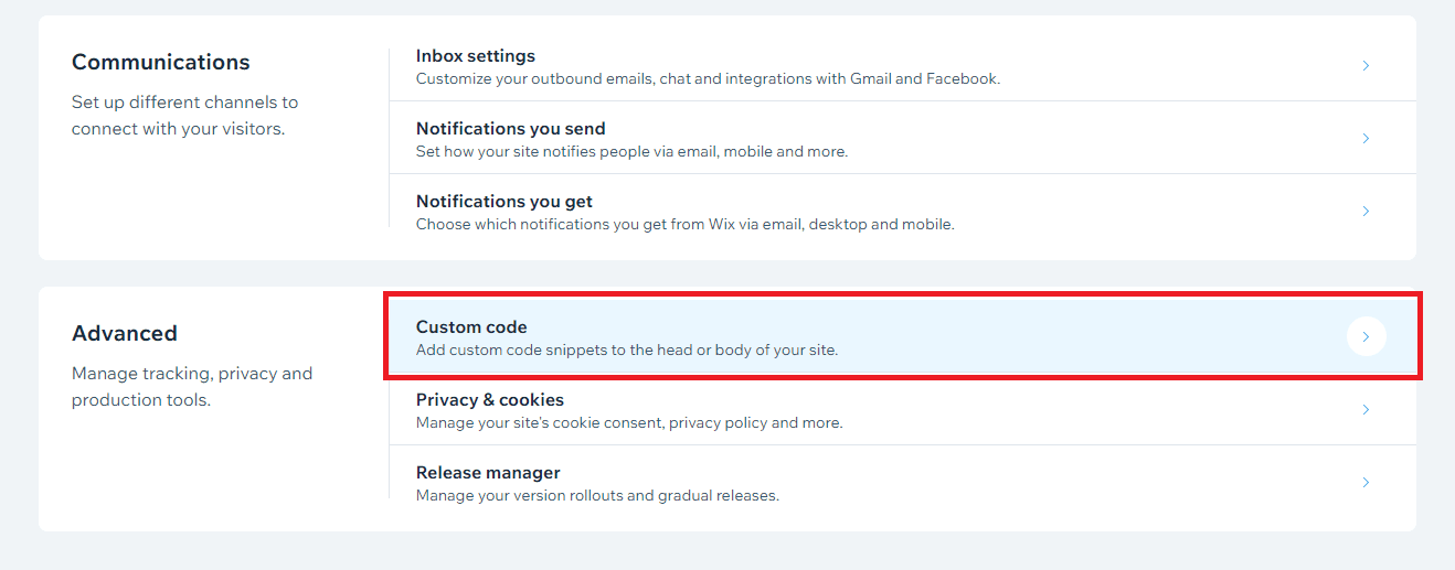 Adding custom HTML code in Wix