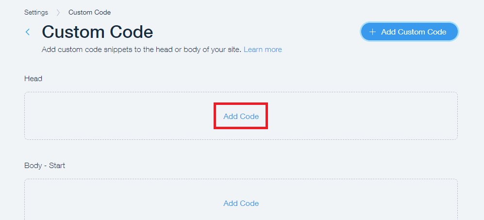Add custom code to the head section in Wix